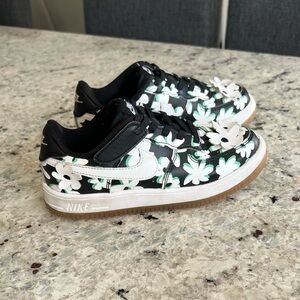 Nike Air Force One Kids Black and White Floral Sneakers